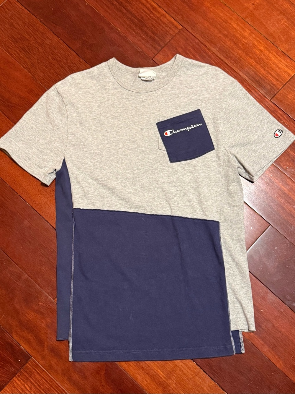 Champion Short-Sleeve Colorblock Pocket Tee - Gray & Navy